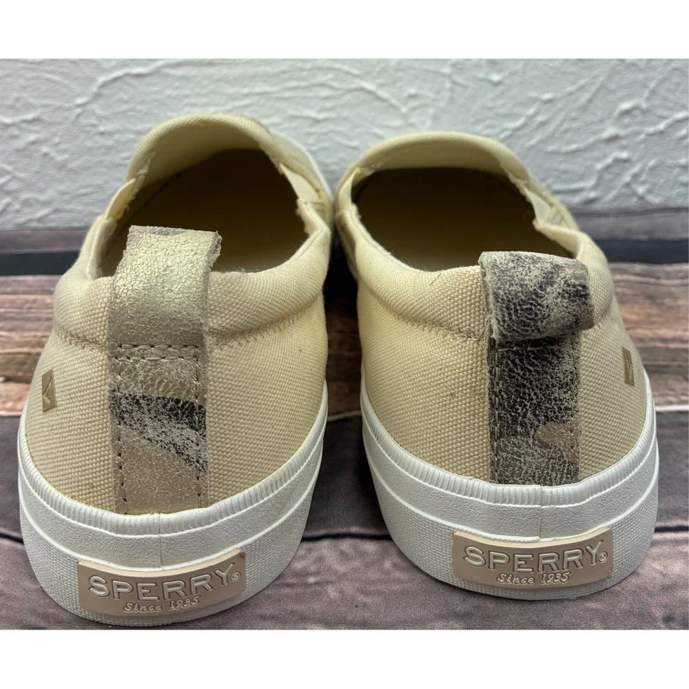 Sperry Crest Twin Gore Sneakers Womens 8.5 Metallic Ivory Camo Slip On STS87041